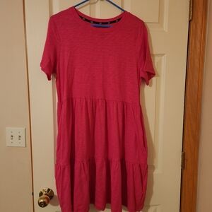 NEW GAP Women's Soft Short Sleeve Crew Neck Tiered Dress Beetroot Purple Size M